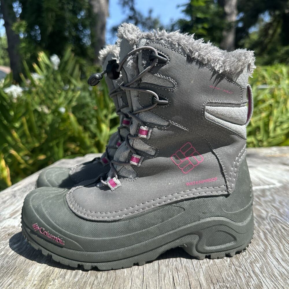 Columbia Bugaboot Celsius Snow Boots Kids 6 Gray Leather Lace Up Waterproof 669